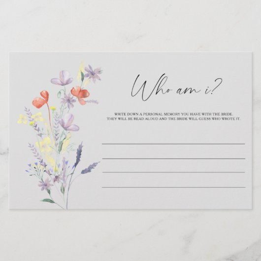 Boho bloemige 'Wie ben ik' bruidsfeest spel Briefpapier (Voorkant)