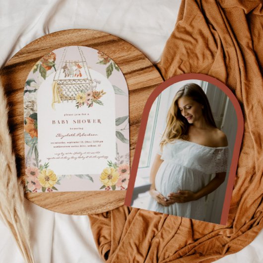 Boho Bloemige Wieg | Baby Shower Kaart