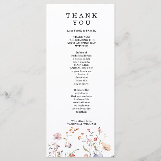 Boho bloemige wilde bloemen bruiloft menu (Achterkant)