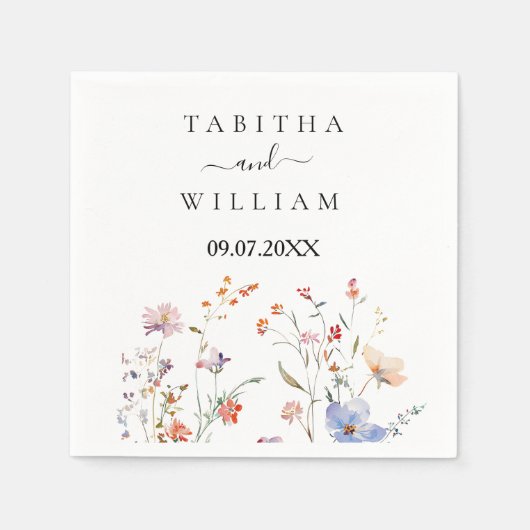 Boho bloemige wilde bloemen bruiloft servet (Voorkant)