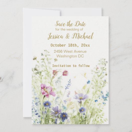 Boho Bloemige Wilde Bloemen Platte Bewaar De Datum Save The Date (Voorkant)