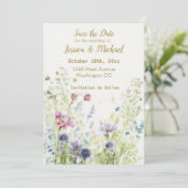 Boho Bloemige Wilde Bloemen Platte Bewaar De Datum Save The Date (Staand voorkant)