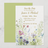 Boho Bloemige Wilde Bloemen Platte Bewaar De Datum Save The Date (Voorkant / Achterkant)