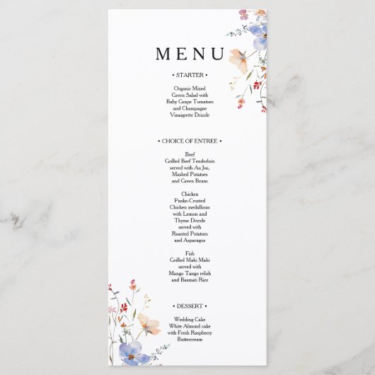 Boho bloemige wilde bloemen trouwdag menu (Voorkant)