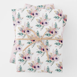 Boho Bloemige Wilde Eén Meisje Eerste Verjaardag Inpakpapier Vel