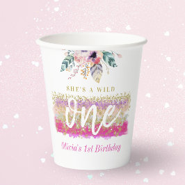 Boho bloemige wilde een meisje verjaardagsfeestje papieren bekers