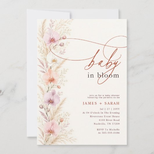 Boho bloemige wilde orchidee baby shower kaart (Voorkant)