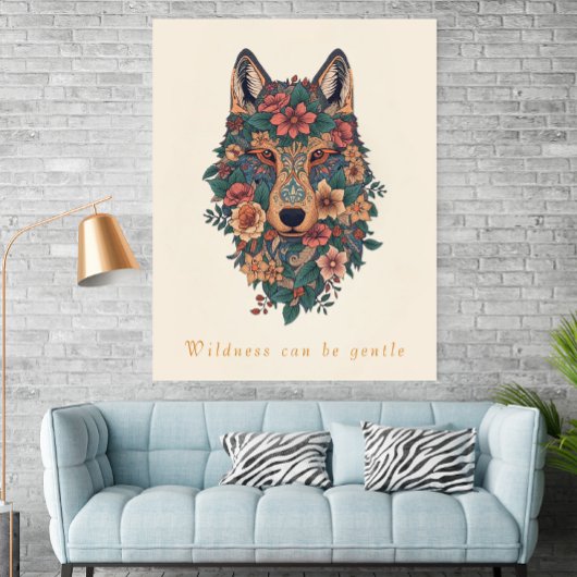 Boho Bloemige Wolf Muur Kunst Poster