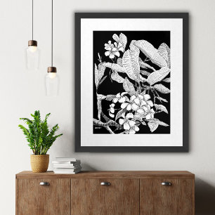 Boho Bloemige Zwarte Inkt Botanische Schets Poster