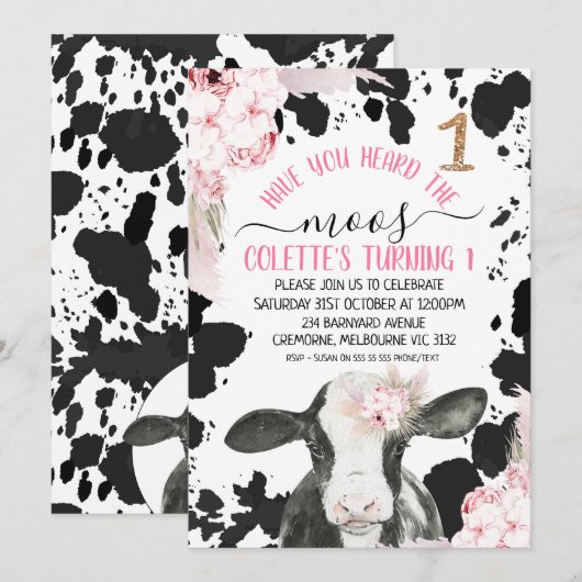 Boho Bloemkoe Heb je de Moos-verjaardag gehoord Kaart (Voorkant / Achterkant)