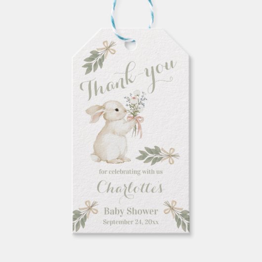 Boho bloemkonijn saliegroene cadeautag cadeaulabel (Voorkant)