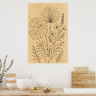 Boho-bloemkunst aan de muur – Neutrale botanische  Poster
