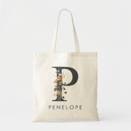 Boho bloemletter P Tote Bag