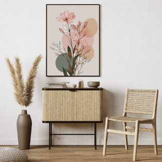 Boho bloemlijn kunst | Neutrale botanische abstrac Canvas Afdruk