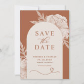 Boho bloemlijn kunst terracotta boog save the date (Voorkant)