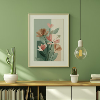 Boho bloemlijn kunstprint | Neutrale botanische Mi Canvas Afdruk