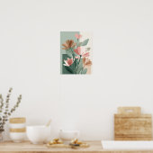 Boho bloemlijn kunstprint | Neutrale botanische Mi Poster (Keuken)