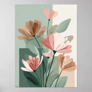 Boho bloemlijn kunstprint | Neutrale botanische Mi Poster