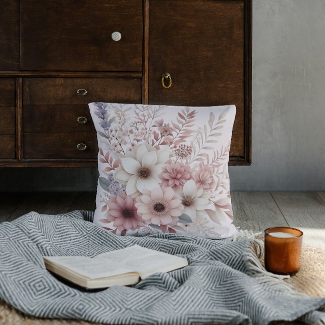 Boho bloemmotief met een zweem van roze kussen (Creator heeft geüpload)