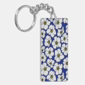 Boho bloemmotief op blauw met naam sleutelhanger (Voorkant Links)