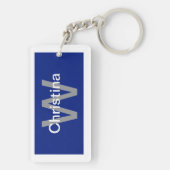 Boho bloemmotief op blauw met naam sleutelhanger (achterkant)