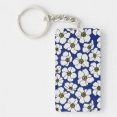 Boho bloemmotief op blauw met naam sleutelhanger (Voorkant)