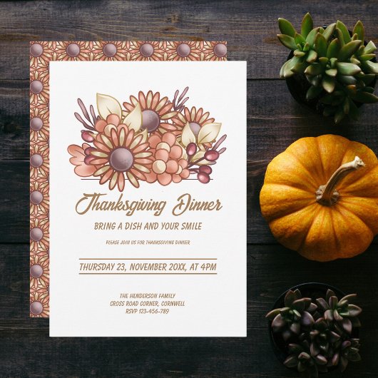 Boho bloemmotief Thanksgiving Diner Kaart