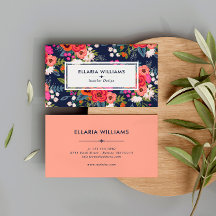 Boho bloempatroon - marineblauw & koraal