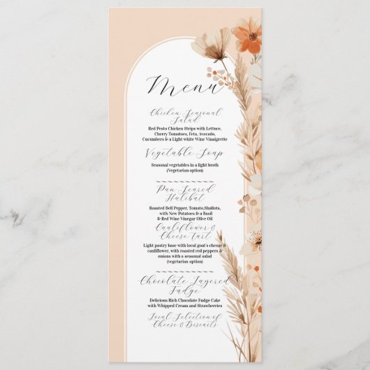 Boho bloemperzik Boheemse Bloemen Menu Bruiloft (Voorkant)
