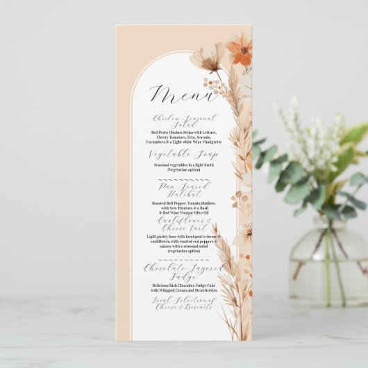 Boho bloemperzik Boheemse Bloemen Menu Bruiloft (Staand voorkant)