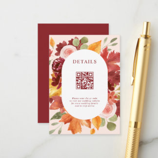 Boho Bloemrijke Bordeaux Foto Huwelijk QR Code Informatiekaartje