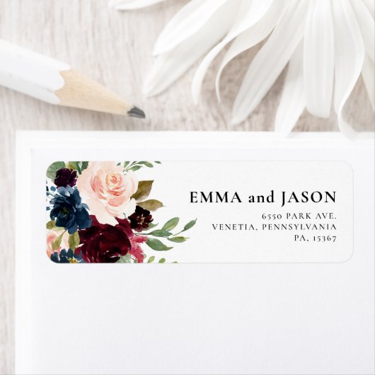 Boho Bloemrijke Bourgondiërode Blush Retouradresla Etiket (Insitu)