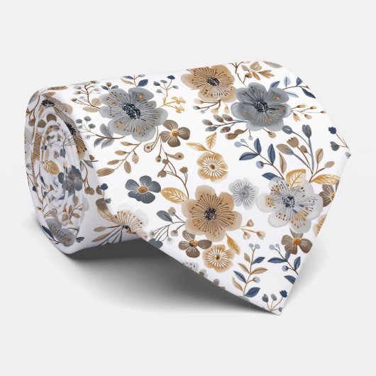 Boho bloemrijke grijs bruine neutrale kleur trouwj stropdas (Opgerold)
