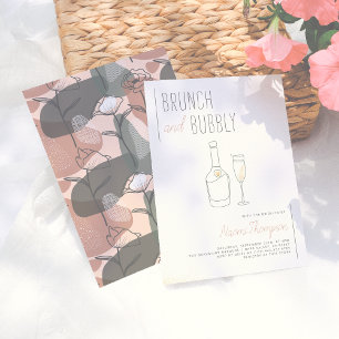 Boho Bloemrijke Groen & Roze Champagne Brunch & Br Kaart