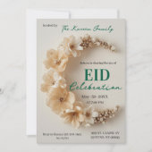 Boho bloemrijke halve maan Eid feest uitnodiging (Voorkant)
