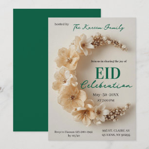 Boho bloemrijke halve maan Eid feest uitnodiging 