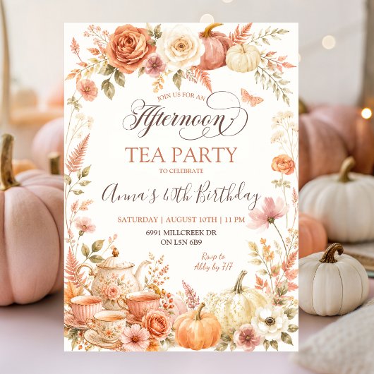 Boho Bloemrijke Herfst Afternoon Tea Verjaardagsfe Kaart