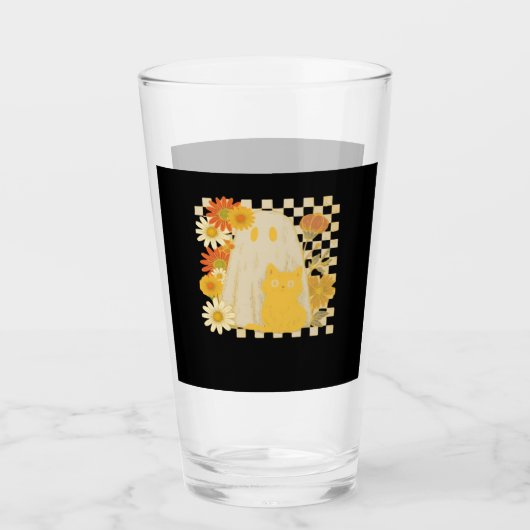 Boho Bloemrijke Herfst Geest en Zwarte Kat Hallowe Glas (Voorkant)