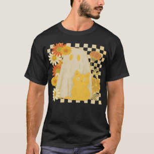 Boho bloemrijke herfst spook en zwarte kat Hallowe T-shirt