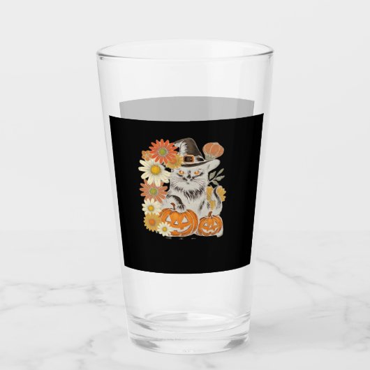 Boho bloemrijke herfst zwarte kat Halloween essent Glas (Voorkant)