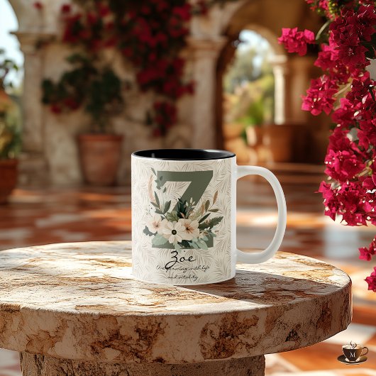 Boho bloemrijke letter Z mok met gepersonaliseerde