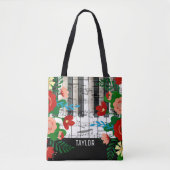boho bloemrijke muziek aangepaste naam tote bag (Voorkant)