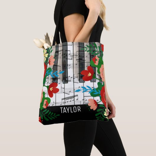 boho bloemrijke muziek aangepaste naam tote bag (Dichtbij)
