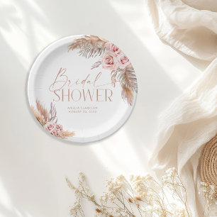 Boho bloemrijke Pampas Rose Gouden Papieren Borden Bordje