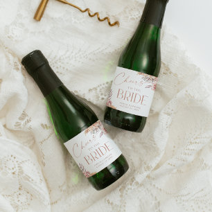 Boho Bloemrijke Pampas Roze Goud Proost Mini Sparkling Wijnetiket