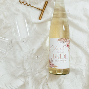Boho bloemrijke Pampas Roze Goud Proost Wijn Etiket