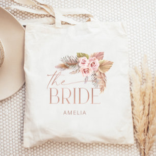 Boho Bloemrijke Pampas Roze Gouden Bruid Tote Bag