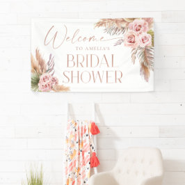Boho bloemrijke Pampas Roze Gouden Welkom Spandoek