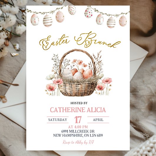 Boho bloemrijke Pasen brunch uitnodiging