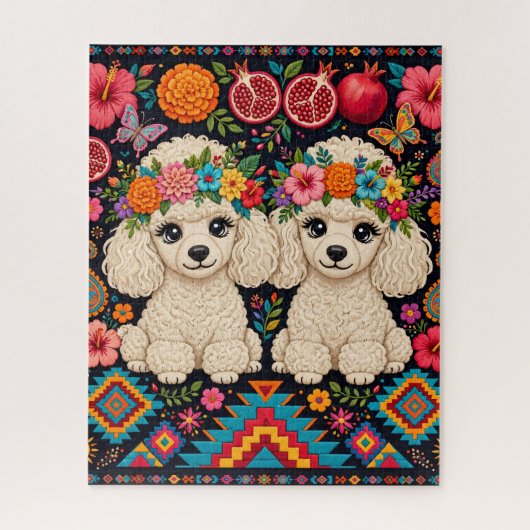 Boho Bloemrijke Poodle Puzzel (Verticaal)